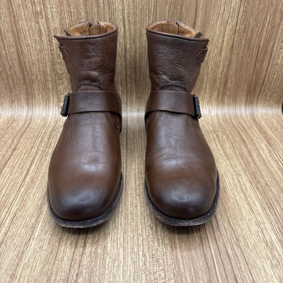 Frye Boots Tyler Engineer Women's Size 7.5B Brown Leather Buckle Moto Zipper - Picture 2 of 9